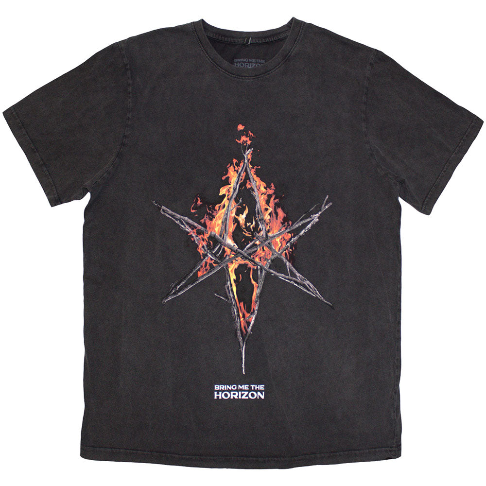 Bring Me The Horizon Flaming Hex Grey Wash Tshirt