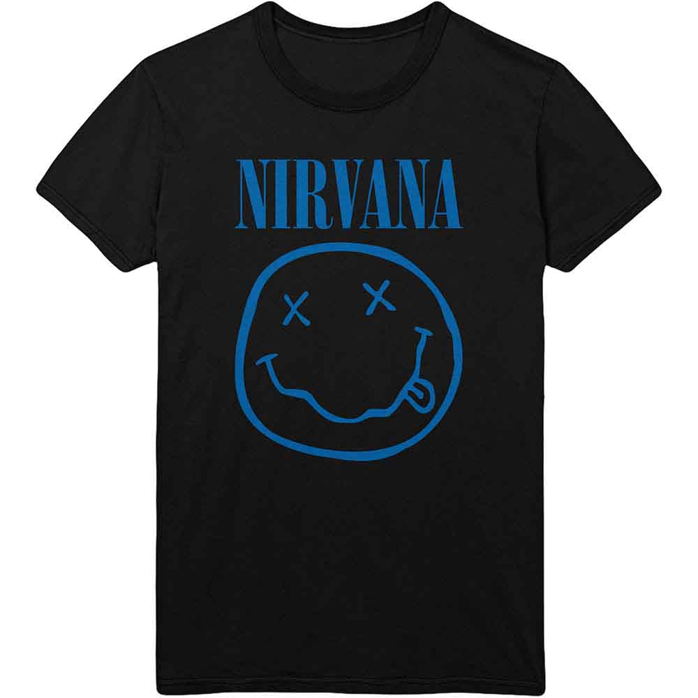 Nirvana Blue Happy Face Black Tshirt