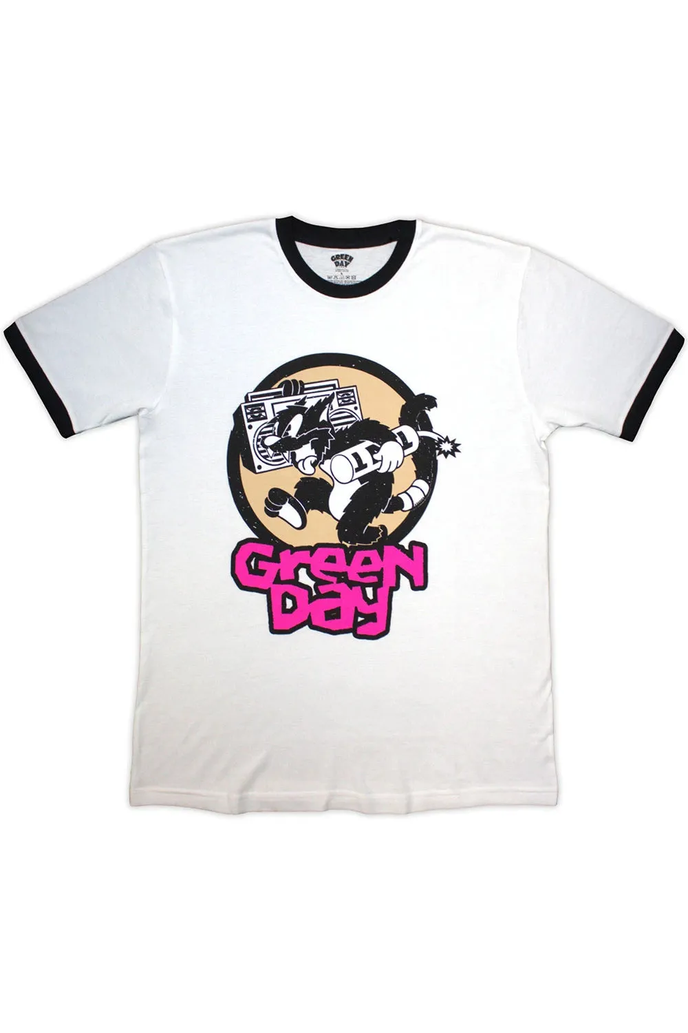 Green Day Revolution TNT Cat White Ringer Tshirt