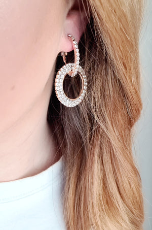 Rose Gold Diamanté Circle Earrings - Rebel Rebel Boutique
