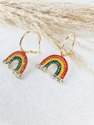 Gold Plated Rainbow Cubic Zirconia Hoop Earrings - Rebel Rebel Boutique