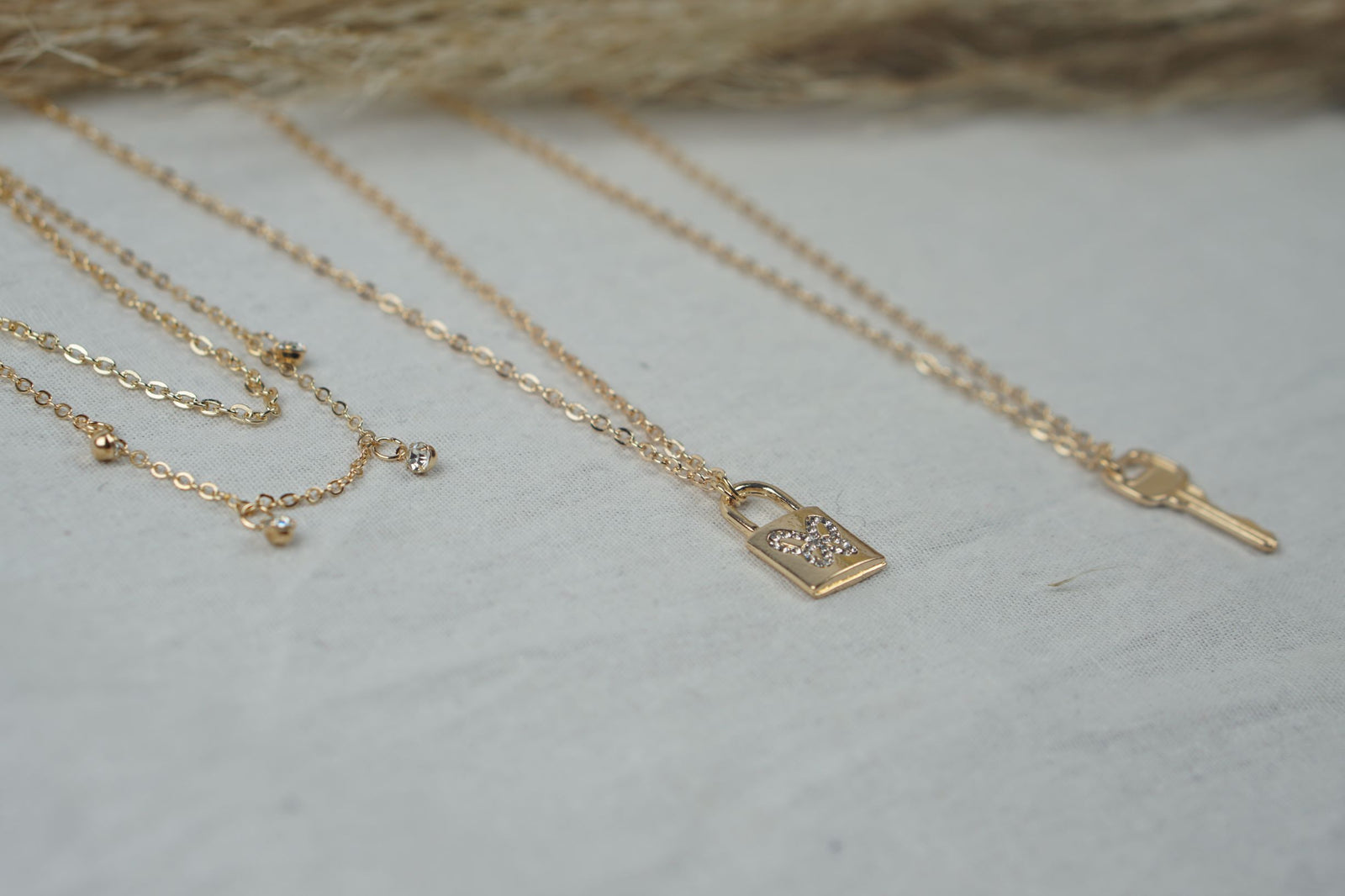 Gold Diamante Lock & Key Layered Necklace