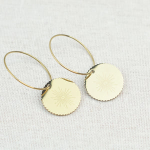 Gold Sun Engraved Disc Hoops