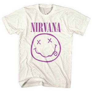 Nirvana Happy Face - Purple on White Tshirt - PRE ORDER