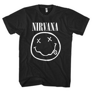 Nirvana Happy Face - White on Black Tshirt - PRE ORDER