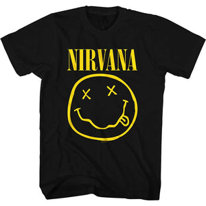 Nirvana Happy Face - Yellow on Black Tshirt - PRE ORDER