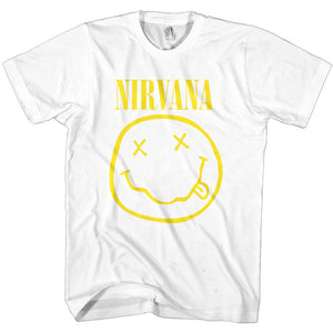 Nirvana Happy Face - Yellow on White Tshirt - PRE ORDER