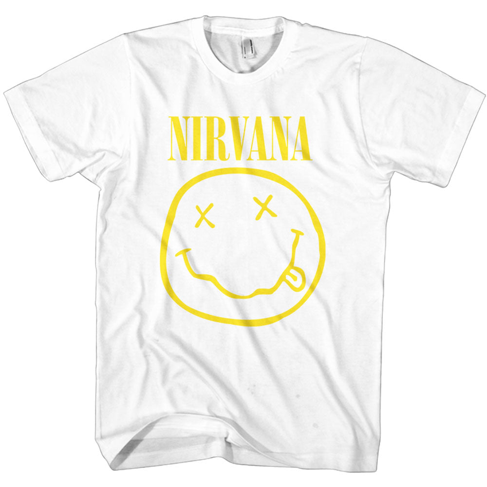 Nirvana Happy Face - Yellow on White Tshirt - PRE ORDER